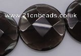CSQ221 15.5 inches 30mm faceted coin grade AA natural smoky quartz beads