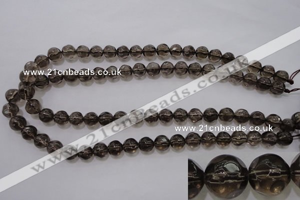 CSQ240 15.5 inches 10mm faceted round grade AA natural smoky quartz beads