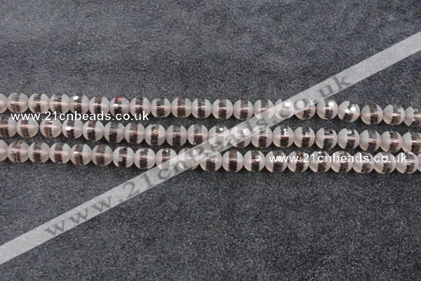 CSQ507 15.5 inches 8mm faceted round matte smoky quartz beads