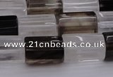 CTB102 11*15mm faceted tube white crystal & smoky quartz beads