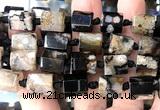 CTB1117 10*10mm - 10*12mm faceted tube sakura agate beads