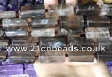 CTB672 14*27mm - 15*28mm faceted flat tube smoky quartz beads