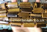 CTB676 14*27mm - 15*28mm faceted flat tube yellow tiger eye beads