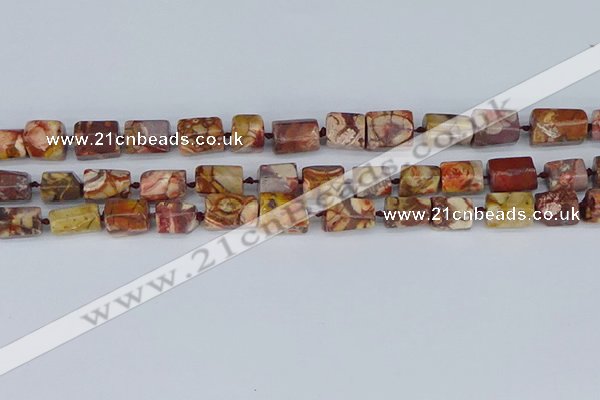 CTB741 15.5 inches 6*10mm - 8*12mm faceted tube birdeye rhyolite beads