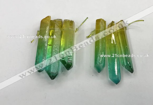 CTD1227 Top drilled 7*30mm - 9*45mm sticks plated quartz beads