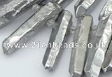 CTD3579 Top drilled 6*20mm - 8*45mm sticks plated white crystal beads