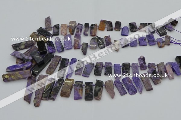CTD3640 Top drilled 6*15mm - 10*35mm sticks charoite beads