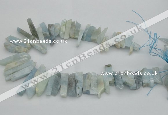 CTD394 Top drilled 8*18mm - 10*50mm wand aquamarine beads