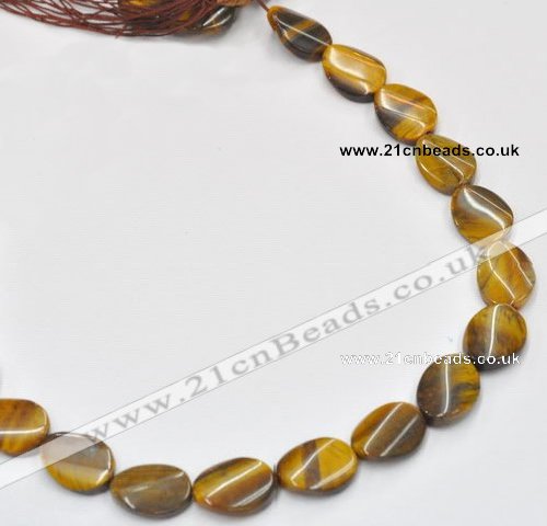 CTE05 15*30mm twisted flat oval yellow tiger eye beads wholesale