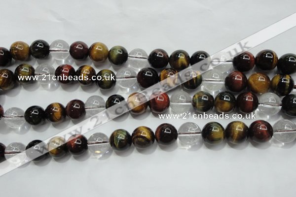 CTE1127 15 inches 10mm round mixed tiger eye & white crystal beads