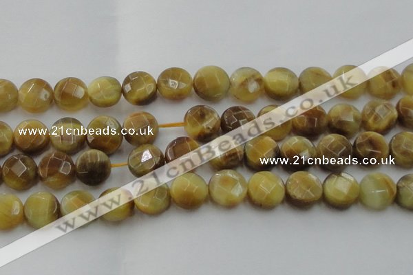 CTE1540 15.5 inches 18mm faceted coin golden tiger eye beads