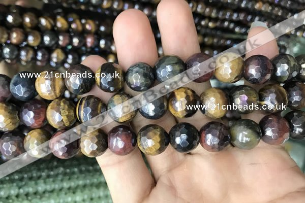 CTE2004 15.5 inches 12mm faceted round AB-color mixed tiger eye beads