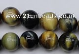 CTE555 15.5 inches 14mm round golden & blue tiger eye beads