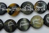 CTE563 15.5 inches 16mm flat round golden & blue tiger eye beads
