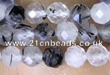 CTG1534 15.5 inches 4mm faceted round black rutilated quartz beads