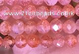 CTG1647 15.5 inches 3mm faceted round tiny strawberry quartz beads