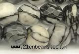 CTJ420 15 inches 6mm faceted round black water jasper beads