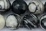 CTJ427 15 inches 10mm faceted round black water jasper beads