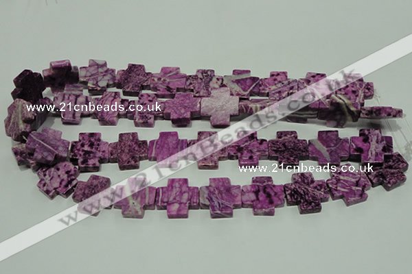 CTJ578 15.5 inches 20*20mm cross dyed purple jasper beads