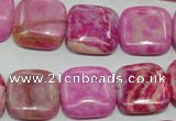 CTJ624 15.5 inches 16*16mm square dyed fuchsia jasper beads