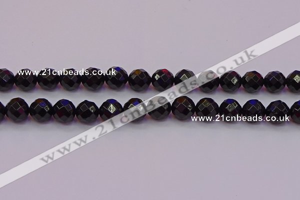 CTO139 15.5 inches 12mm faceted round black tourmaline beads