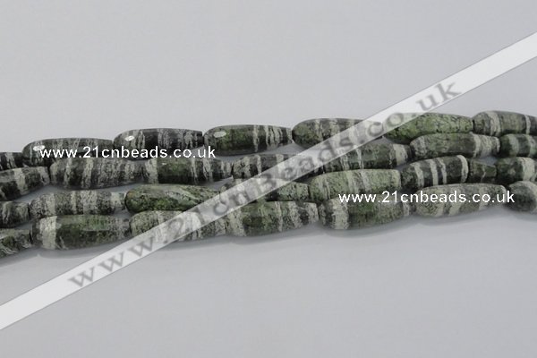 CTR140 15.5 inches 10*30mm faceted teardrop green silver line jasper beads