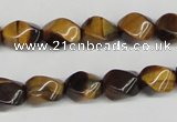 CTW151 15.5 inches 8*11mm twisted rice yellow tiger eye beads