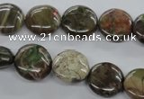 CUG150 15.5 inches 14mm flat round australian unakite beads