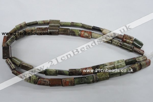 CUG158 15.5 inches 10*15mm flat tube australian unakite beads