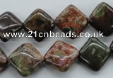 CUG165 15.5 inches 12*12mm diamond australian unakite beads
