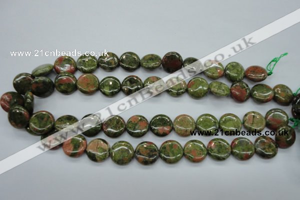 CUG68 15.5 inches 16mm flat round unakite gemstone beads wholesale
