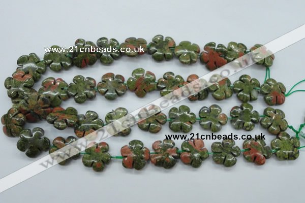 CUG74 15.5 inches 20mm carved flower unakite gemstone beads