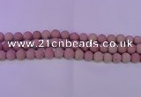 CWF25 15.5 inches 14mm round matte pink wooden fossil jasper beads