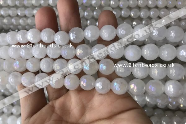 CWH61 15.5 inches 8mm faceted round AB-color white jade beads