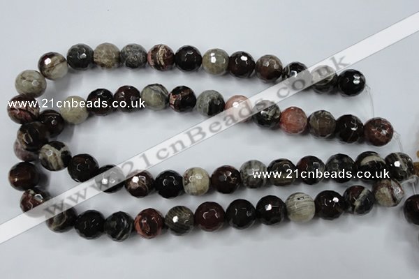 CWJ215 15.5 inches 14mm faceted round wood jasper gemstone beads