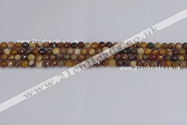 CWJ475 15.5 inches 4mm faceted round wood jasper gemstone beads