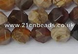 CWJ485 15.5 inches 10mm faceted nuggets wood jasper beads