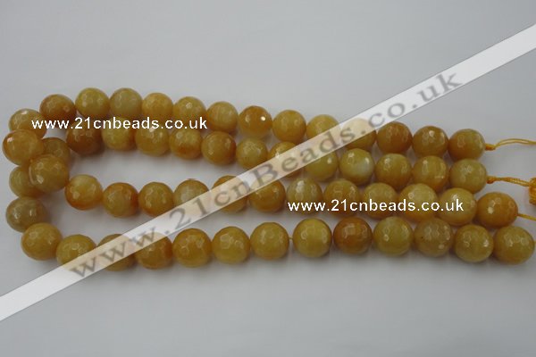 CYJ325 15.5 inches 12mm faceted round yellow jade beads wholesale