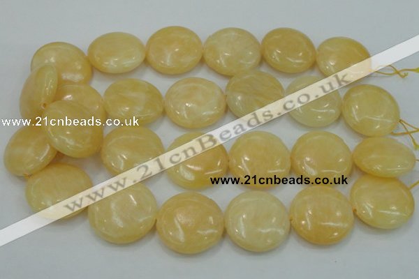 CYJ52 15.5 inches 30mm flat round yellow jade gemstone beads wholesale