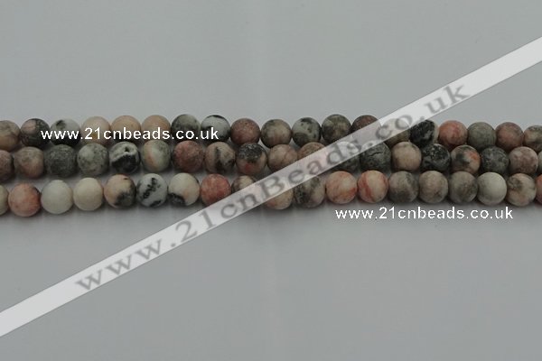 CZJ562 15.5 inches 8mm round matte pink zebra jasper beads