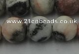 CZJ565 15.5 inches 14mm round matte pink zebra jasper beads