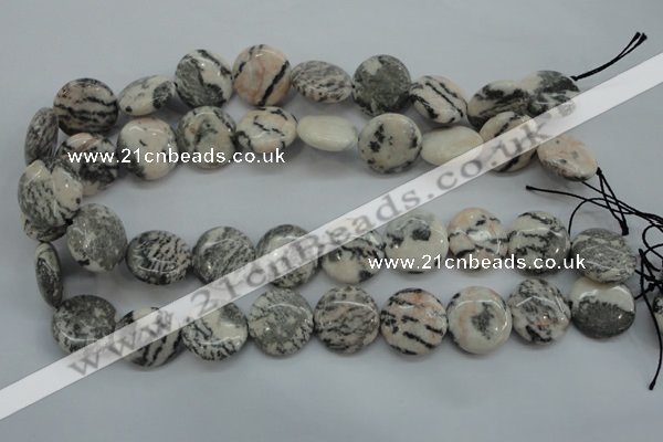 CZJ62 15.5 inches 20mm flat round zebra jasper gemstone beads