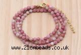 GMN7225 4mm faceted round tiny pink wooden jasper beaded necklace jewelry
