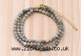 GMN7229 4mm faceted round tiny silver leaf jasper beaded necklace jewelry