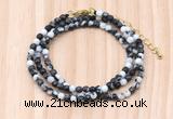 GMN7241 4mm faceted round tiny black & white jasper beaded necklace jewelry