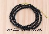 GMN7246 4mm faceted round tiny black tourmaline beaded necklace jewelry