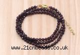GMN7260 4mm faceted round garnet beaded necklace jewelry