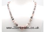 GMN7306 pink zebra jasper graduated beaded necklace & bracelet set