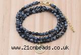 GMN7422 4mm faceted round tiny snowflake obsidian beaded necklace with constellation charm