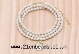 GMN7424 4mm faceted round tiny white fossil jasper beaded necklace with constellation charm